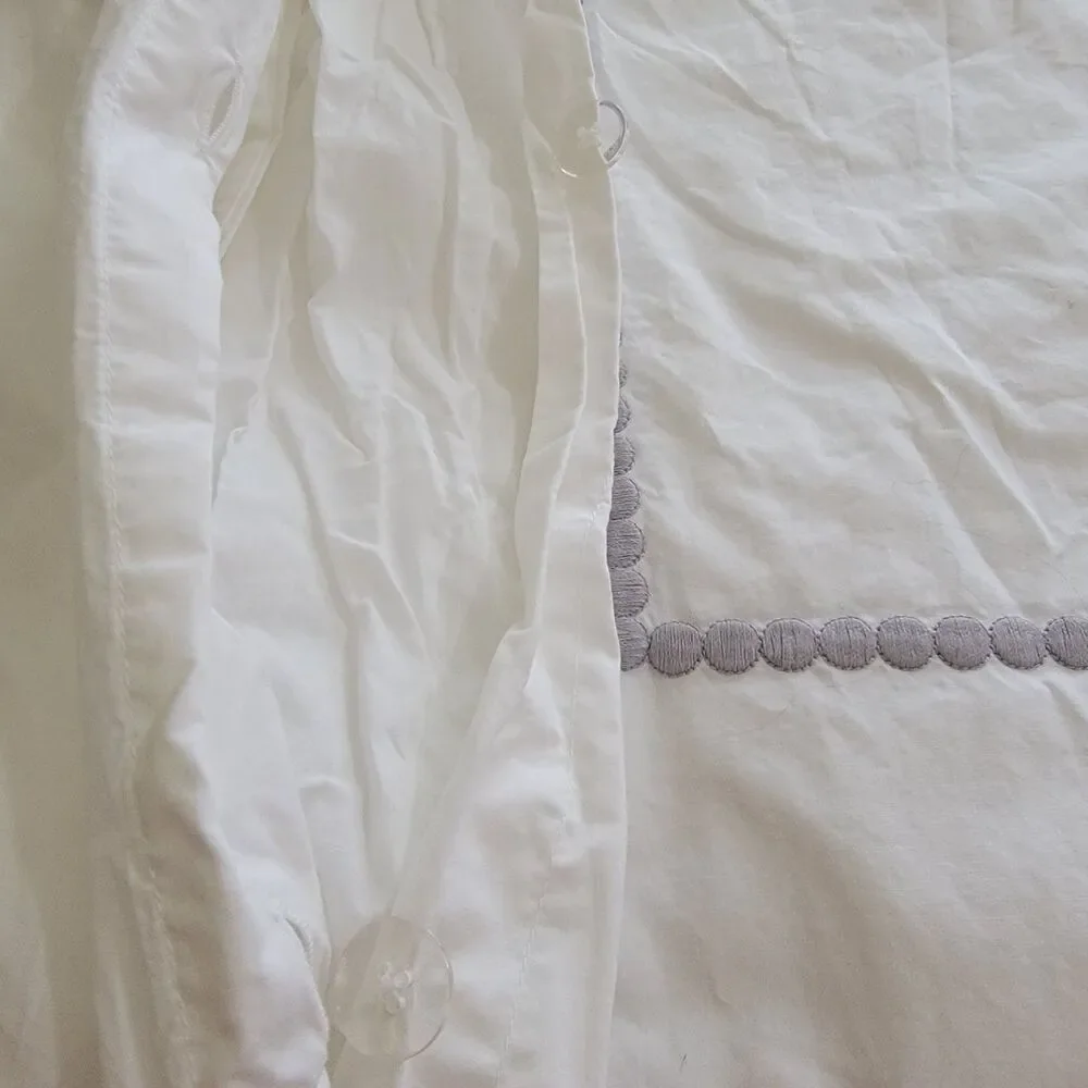 Pottery Barn Teen Full Queen Mixed 3 Pc Duvet & Shams White Gray Dot Embroidered